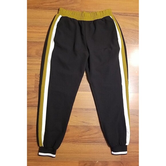 Zara Jogger Women Size S  Black White Brown Stripe Elastic Waist Pockets    C2 - Picture 1 of 4